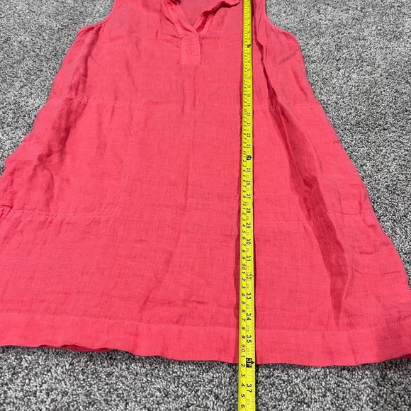 C & C California 100% Linen Collared Sleeveless Pockets Peach Orange Dress US 12 - Picture 3 of 6
